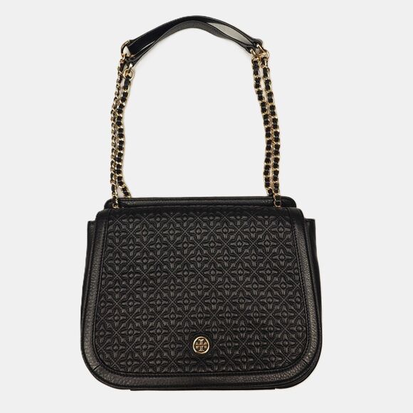 Tory Burch Handbags - Tory Burch Bryant Quilted Signature Logo Chain Strap Black Gold Shoulder Bag